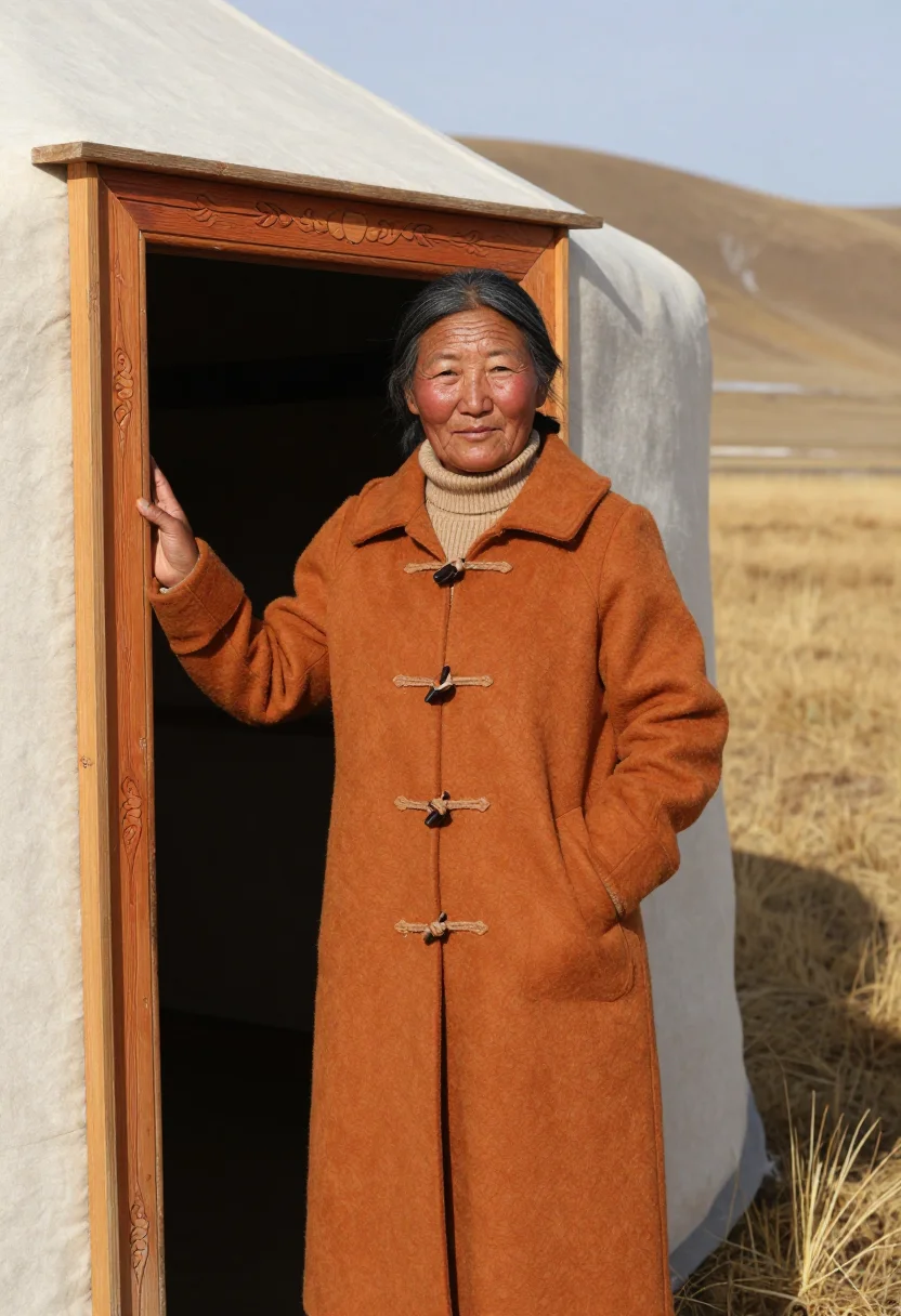 AI altai wildlife biologist steppe ochre felt sample — portrait of a woman, half-length portrait of a Mongolian wom
