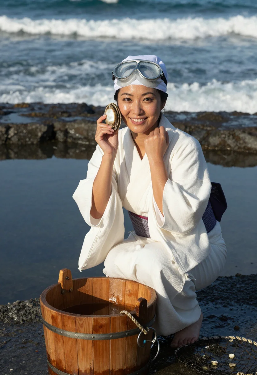 AI ama diver sample — portrait of a woman, three-quarter-length portrait of a Japa