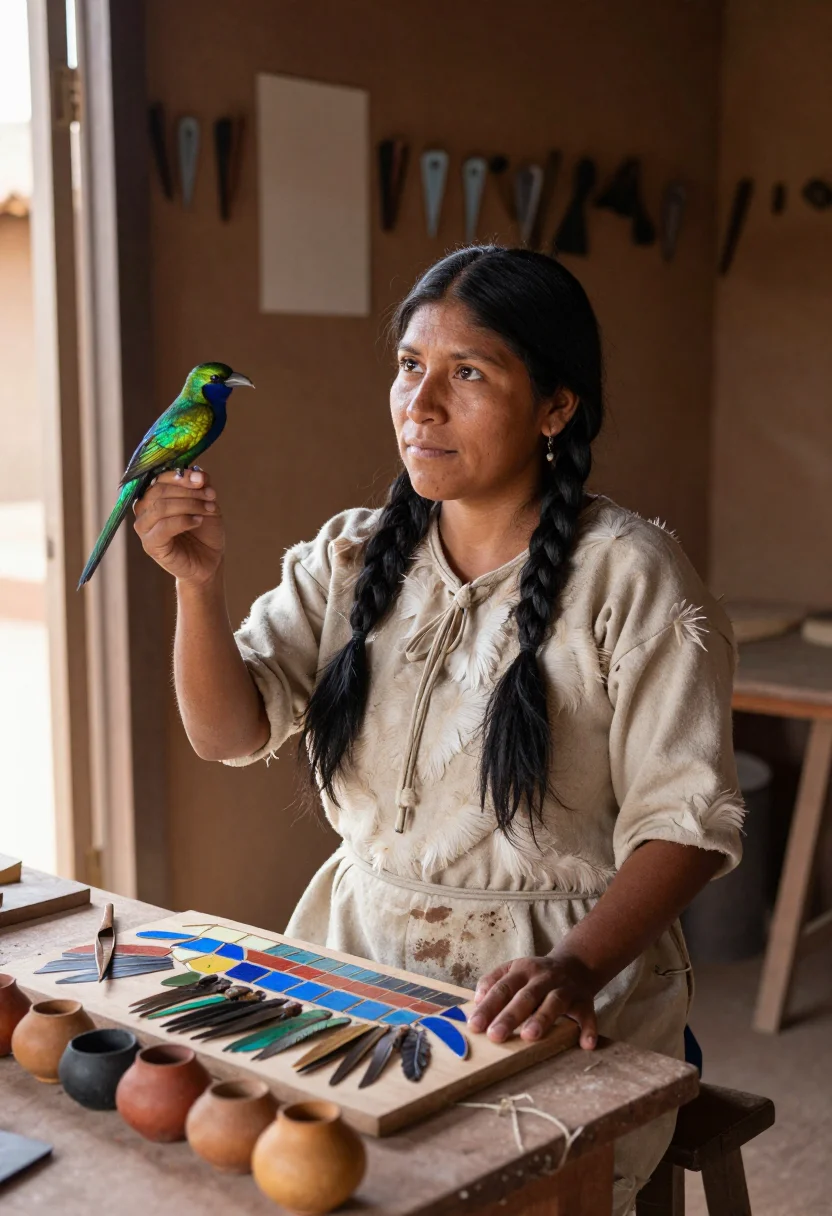 AI amanteca sample — portrait of a woman, chest-up portrait of a Nahua woman with