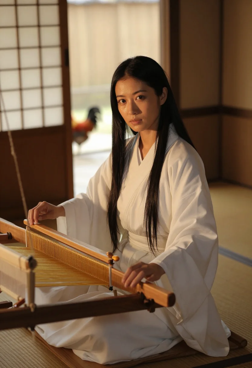 AI amaterasu sample — portrait of a woman, close seated three-quarter portrait of