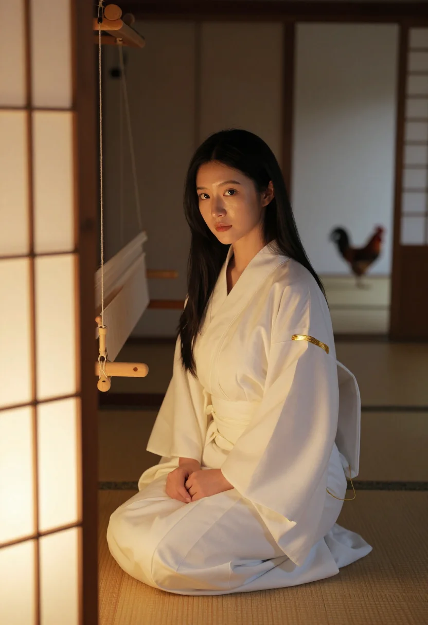 AI amaterasu sample — portrait of a woman, waist-up kneeling portrait of a Japanes