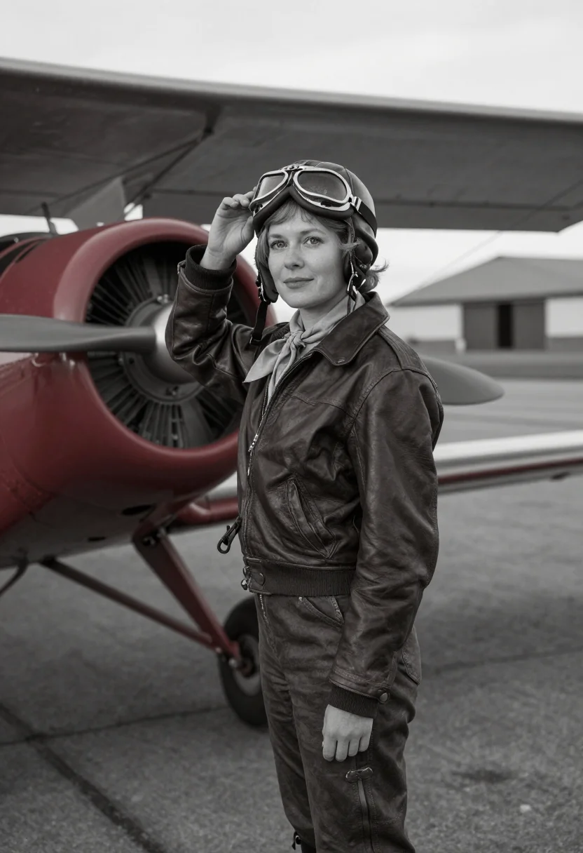 AI amelia earhart sample — portrait of a woman, a waist-up photograph beside a high-win