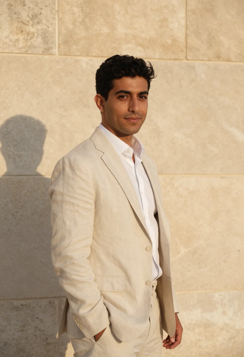 AI amman architect limestone white sample — portrait of a man, an architect in his mid-thirties with war