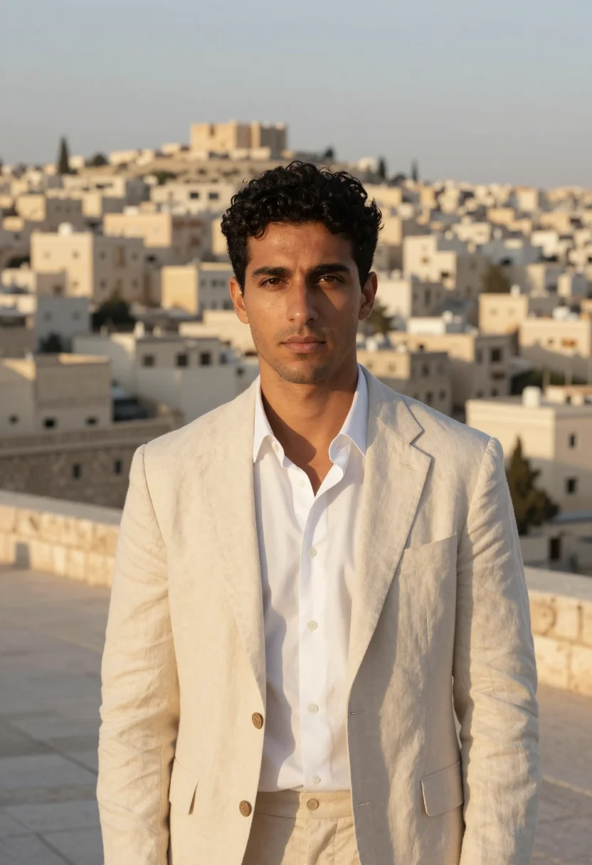 AI amman architect limestone white sample — portrait of a man, an architect in his early thirties with g