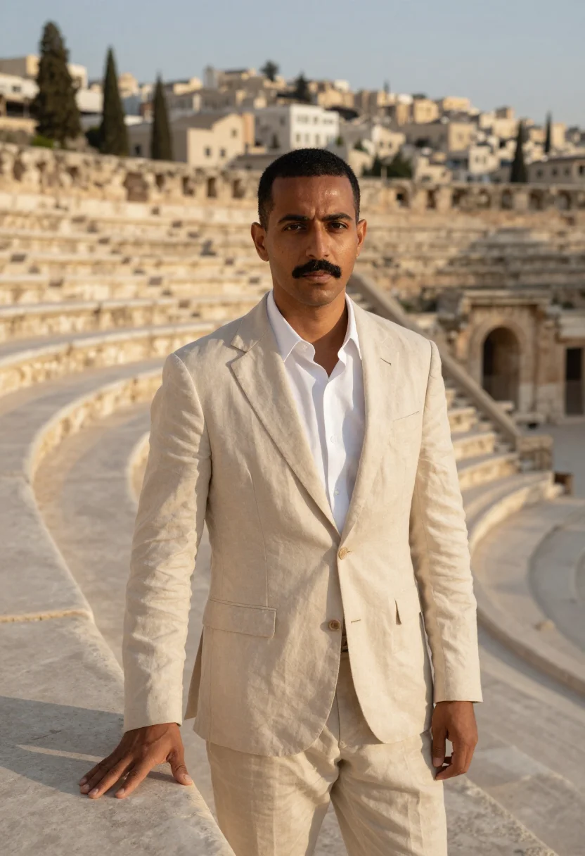 AI amman architect limestone white sample — portrait of a man, an architect in his late thirties with wa