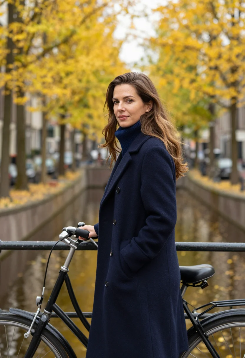 AI amsterdam bike elm yellow sample — portrait of a woman, framed half-length from the waist up, a