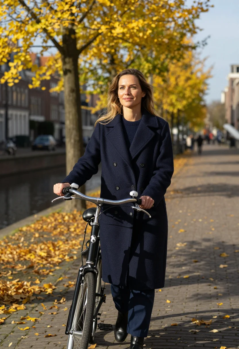AI amsterdam bike elm yellow sample — portrait of a woman, framed half-length from the waist up, a