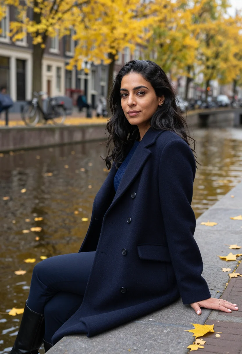 AI amsterdam bike elm yellow sample — portrait of a woman, framed three-quarter length from the kn