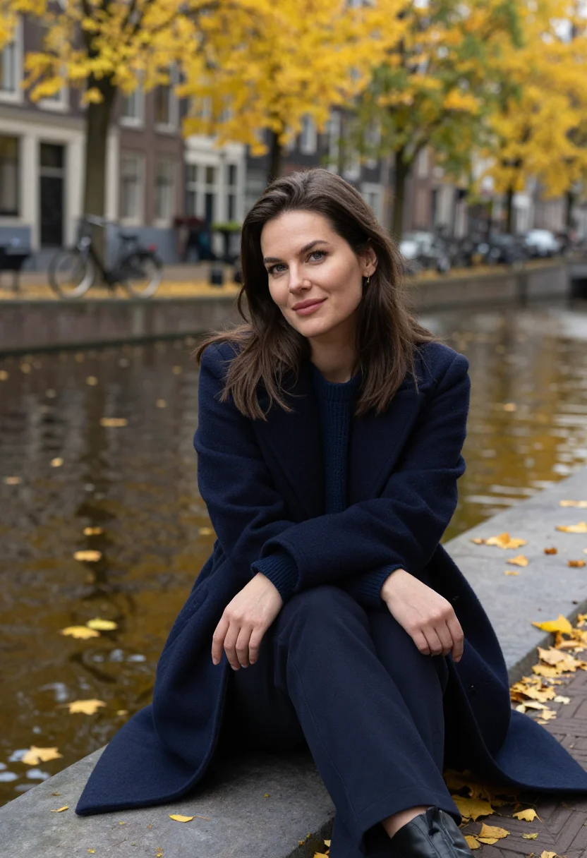 AI amsterdam bike elm yellow sample — portrait of a woman, framed half-length from the waist up, a