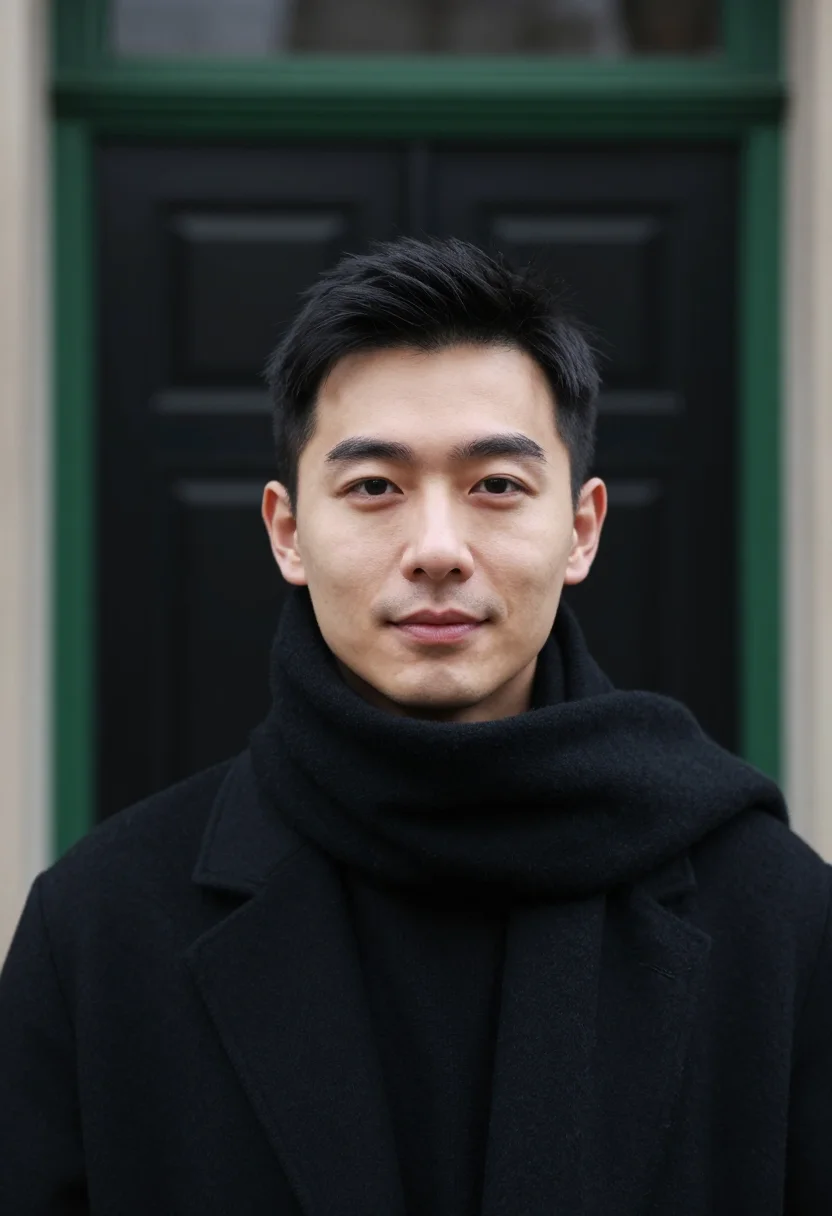 AI amsterdam canal black sample — portrait of a man, close headshot of an East-Asian man in hi