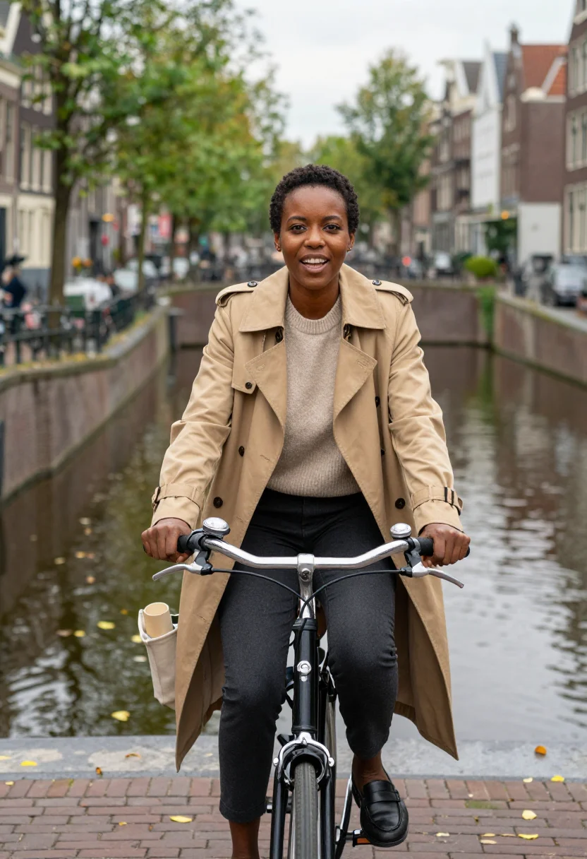 AI amsterdam canal office sample — portrait of a woman, half-length portrait of a Surinamese-Du