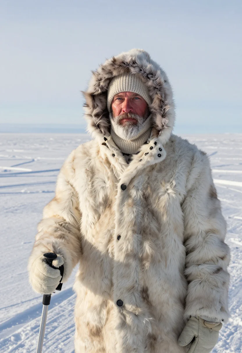 AI amundsen polar fur sample — portrait of a man, framed half-length from the crown to the