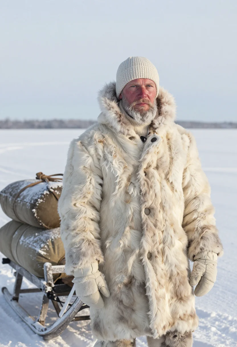 AI amundsen polar fur sample — portrait of a man, framed half-length from the crown to the