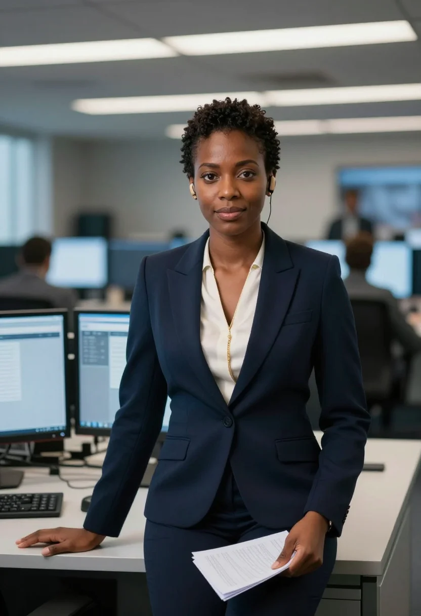 AI anchor desk sample — portrait of a woman, half-length portrait of a Black woman i