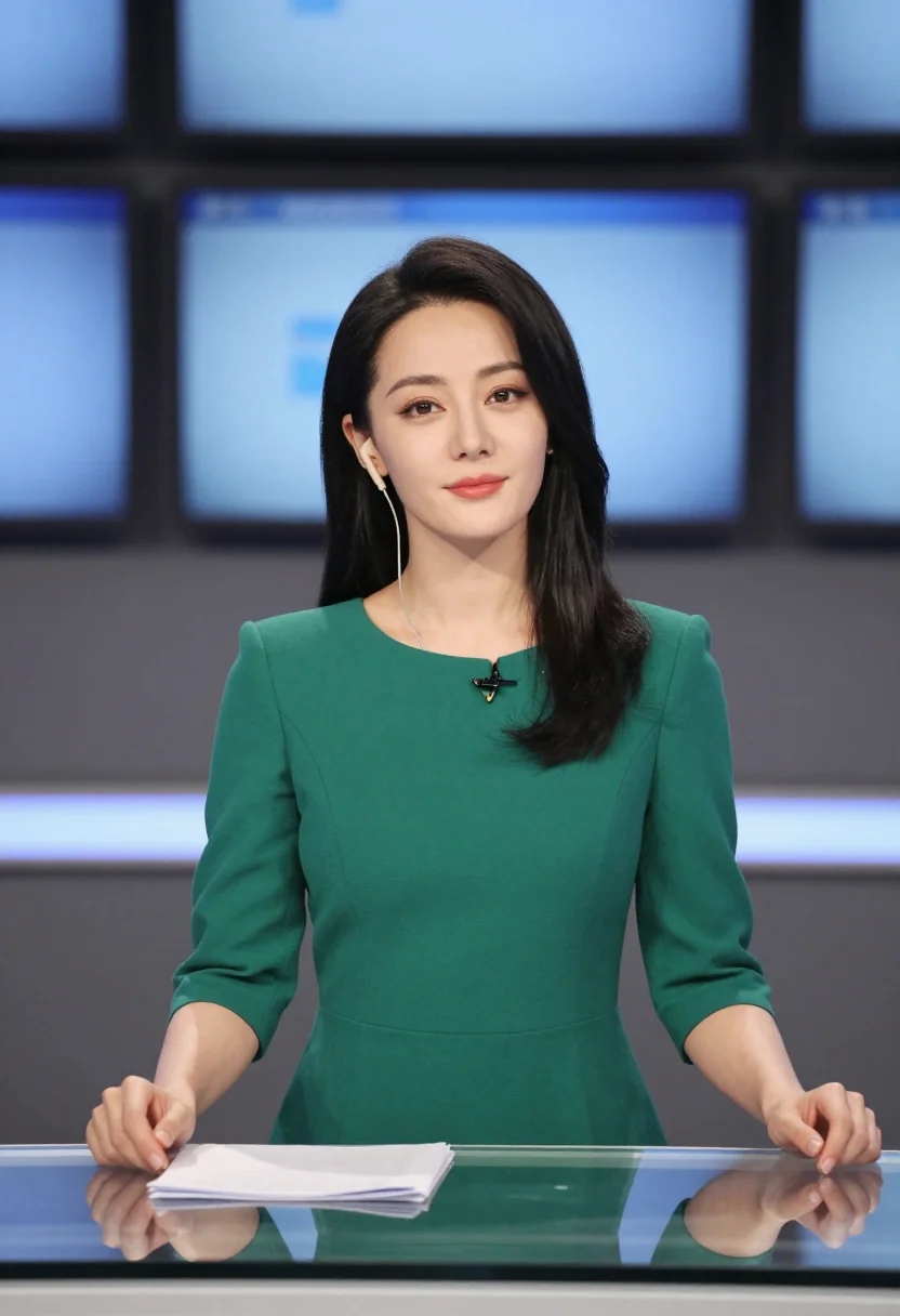 AI anchor desk sample — portrait of a woman, chest-up portrait of an East-Asian woma