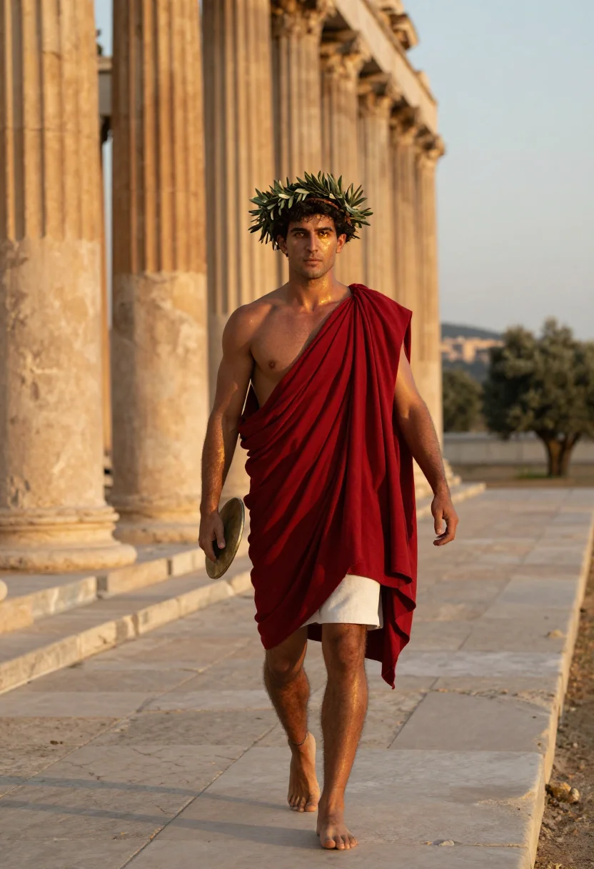 AI ancient olympian sample — portrait of a man, three-quarter-length portrait of a Greek
