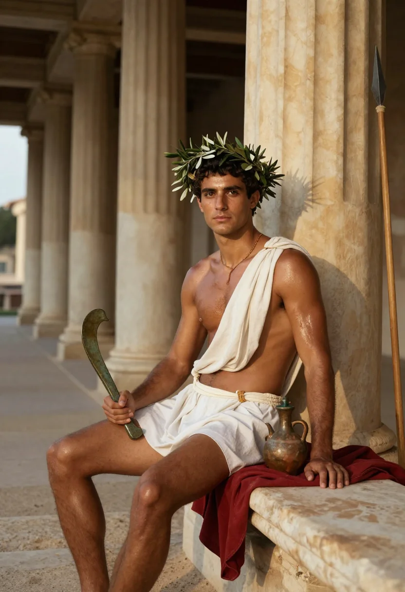 AI ancient olympian sample — portrait of a man, three-quarter-length portrait of a Greek