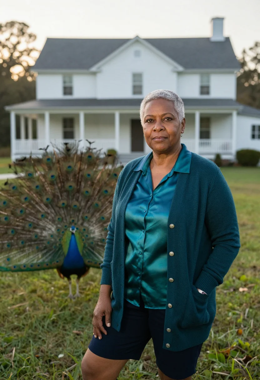 AI andalusia peacock writer flannery sample — portrait of a woman, in her mid-sixties, with deep brown ski