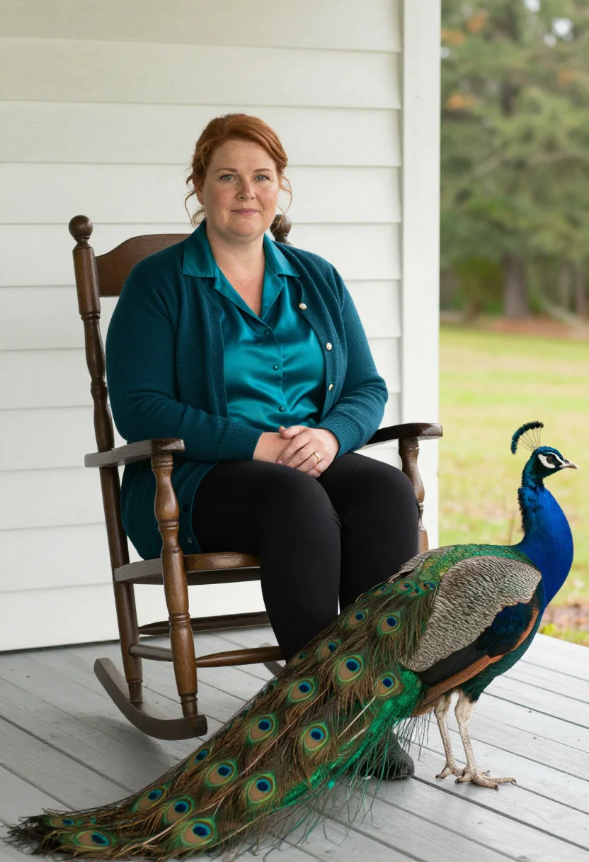 AI andalusia peacock writer flannery sample — portrait of a woman, in her early fifties, with fair freckle