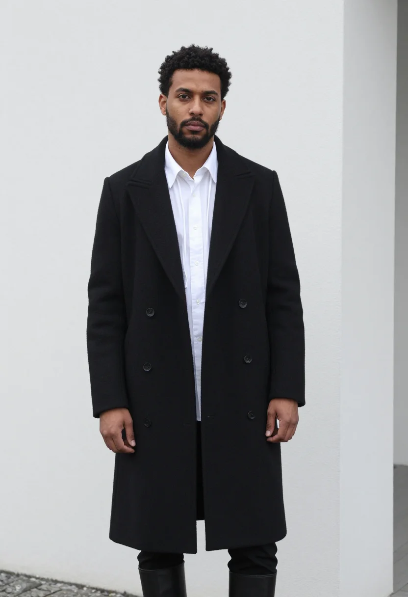 AI ann demeulemeester antwerp poet white shirt black men sample — portrait of a man, a Belgian-Moroccan man in his mid-thirtie