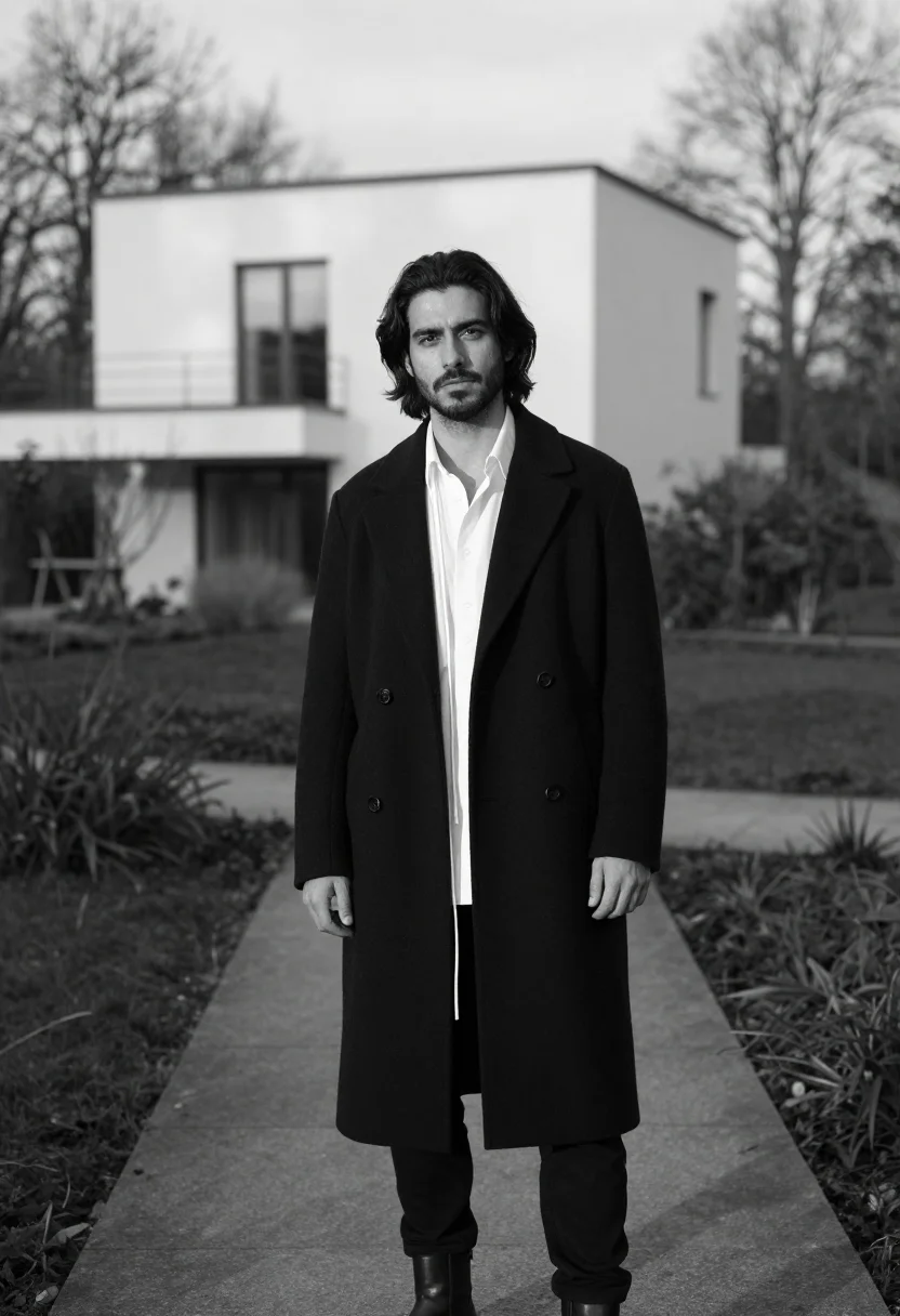 AI ann demeulemeester antwerp poet white shirt black men sample — portrait of a man, a Spanish man in his early thirties with