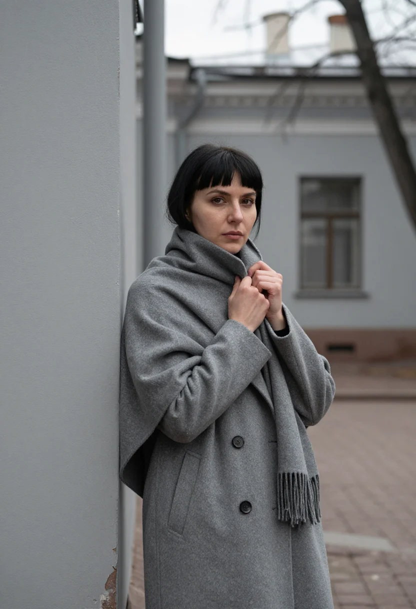 AI anna akhmatova fontanka january grey sample — portrait of a woman, framed chest-up, cropped at the ribs, t