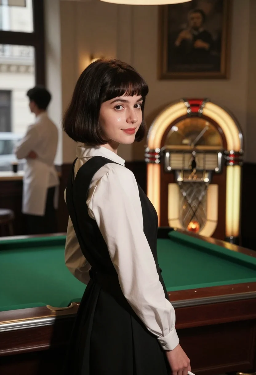 AI anna karina sample — portrait of a woman, half-length over-the-shoulder portrait