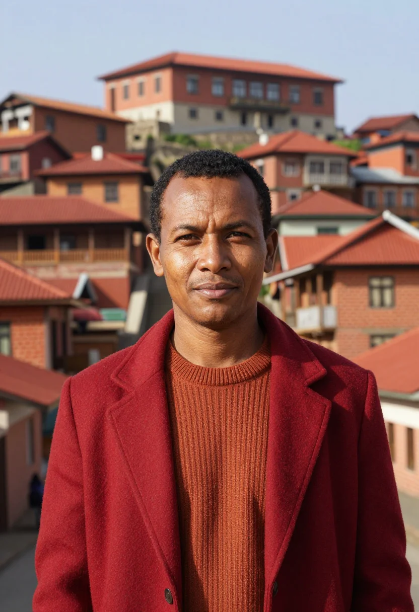 AI antananarivo architect highland brick red sample — portrait of a man, an architect in his late forties of Malag