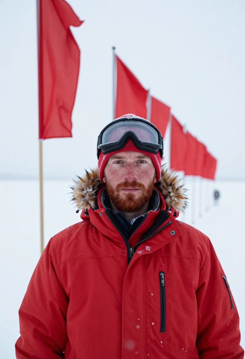 AI antarctic station red sample — portrait of a man, head-and-shoulders portrait of a Western-