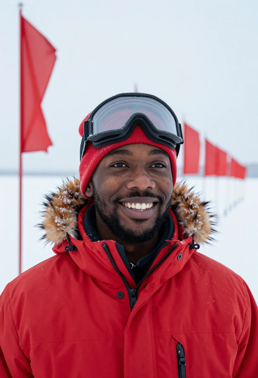 AI antarctic station red sample — portrait of a man, tight head-and-shoulders portrait of a Bl