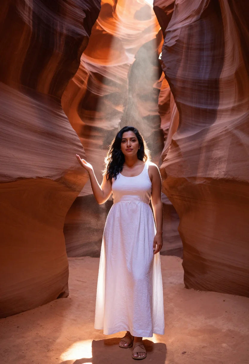 AI antelope canyon sample — portrait of a woman, three-quarter-length portrait of a Lati