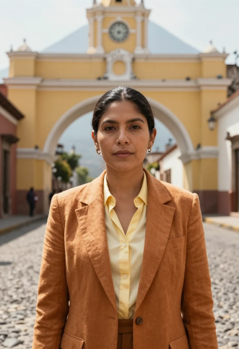 AI antigua guatemala architect ochre ruin volcano sample — portrait of a woman, a Guatemalan architect in her mid-thirt