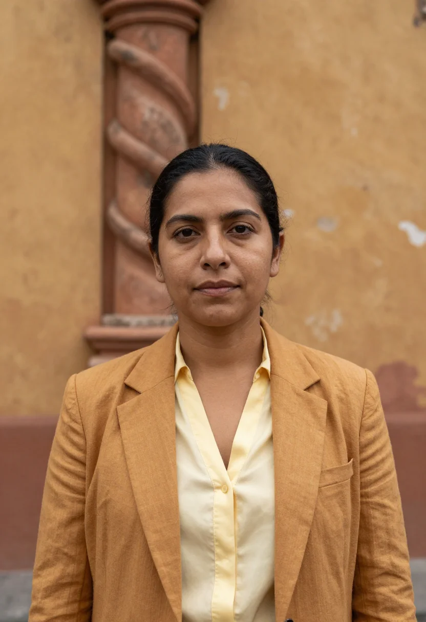 AI antigua guatemala architect ochre ruin volcano sample — portrait of a woman, a Guatemalan architect in her late thir