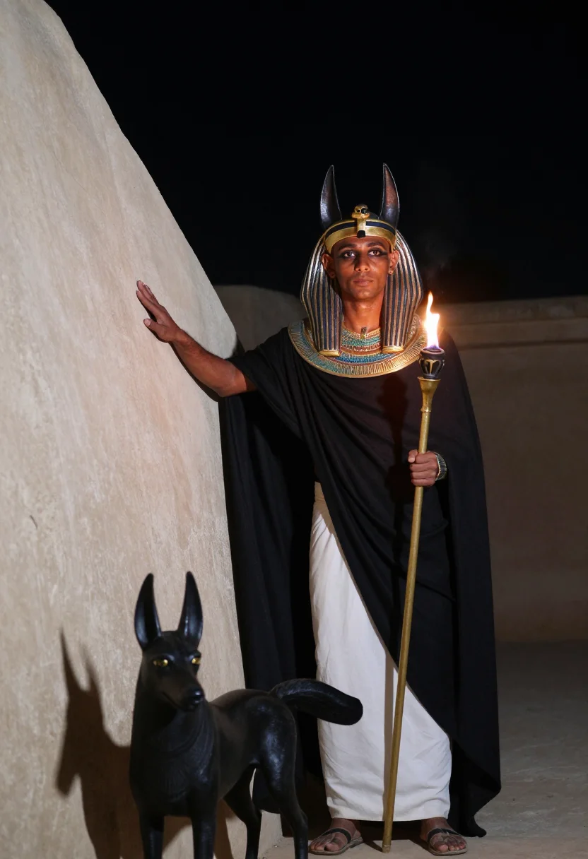 AI anubis sample — portrait of a man, three-quarter-length portrait of an Egypt