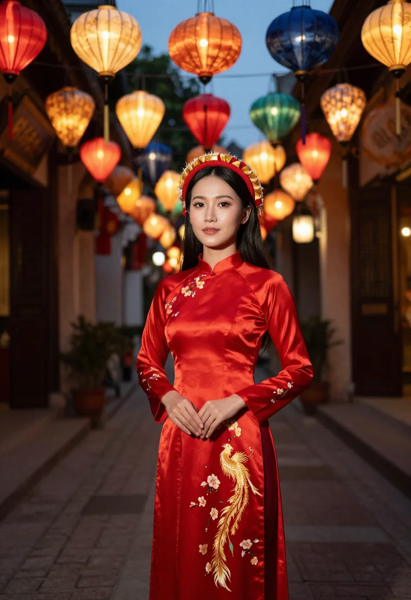AI ao dai bride sample — portrait of a woman, three-quarter-length portrait of a Viet