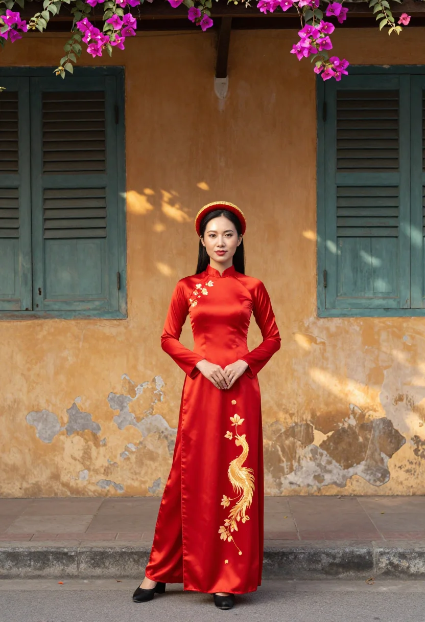 AI ao dai bride sample — portrait of a woman, full-length portrait of a Vietnamese wo