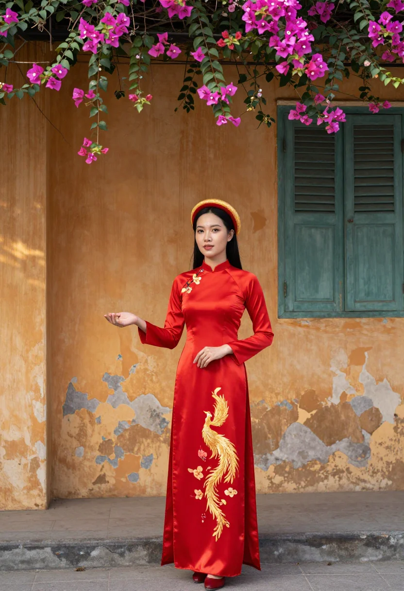 AI ao dai bride sample — portrait of a woman, three-quarter-length portrait of a Viet
