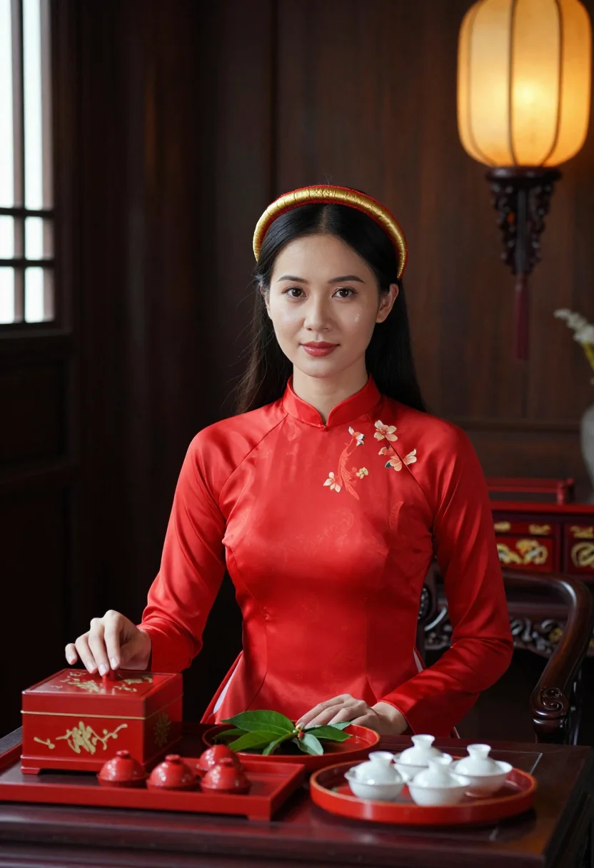 AI ao dai bride sample — portrait of a woman, half-length portrait of a Vietnamese wo