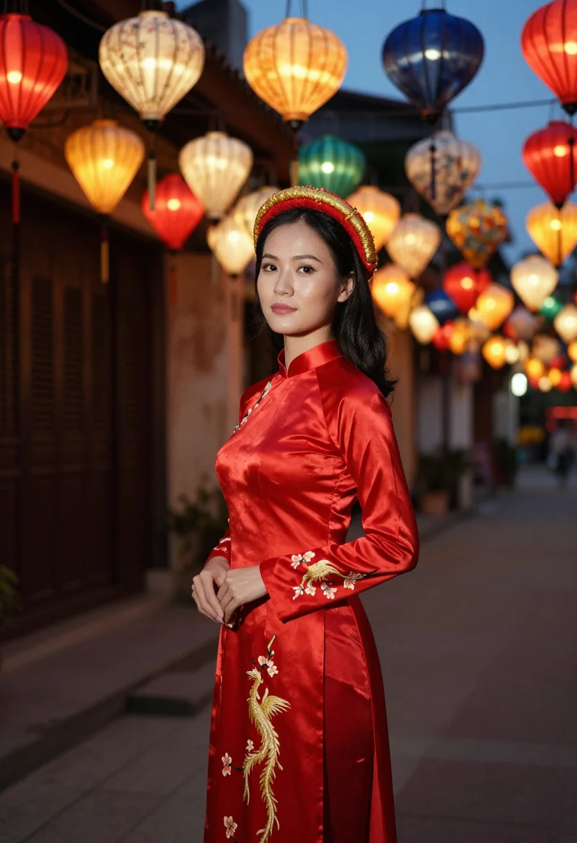 AI ao dai bride sample — portrait of a woman, half-length portrait of a Vietnamese wo