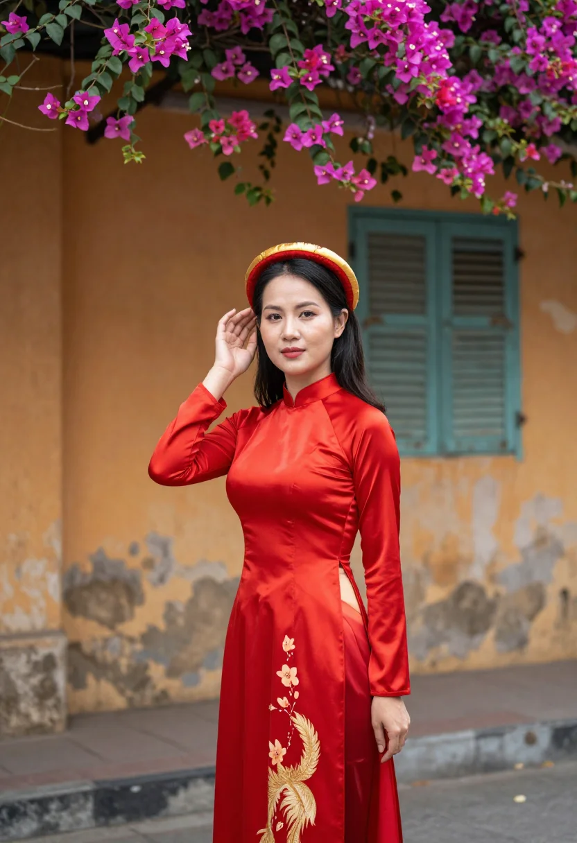 AI ao dai bride sample — portrait of a woman, half-length portrait of a Vietnamese wo