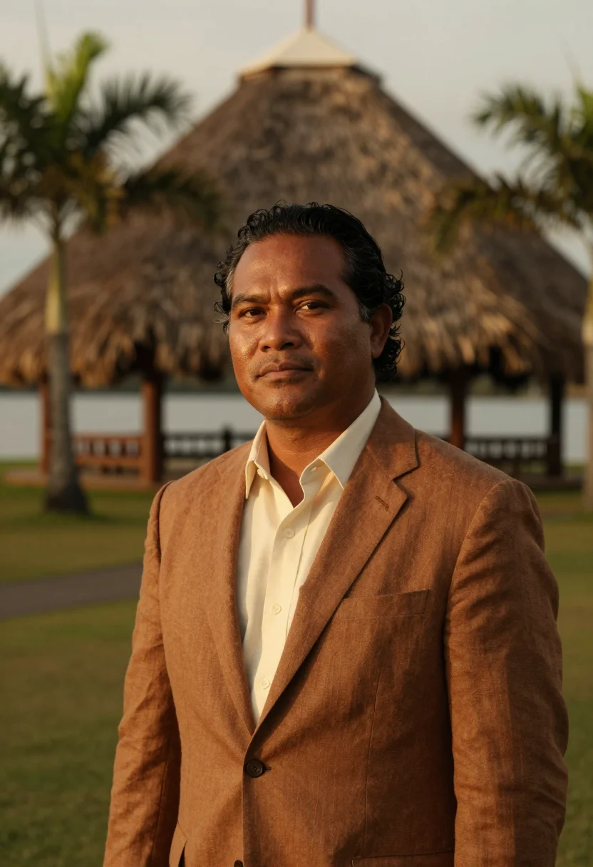AI apia cultural director tapa brown cream sample — portrait of a man, a cultural director in his late forties o