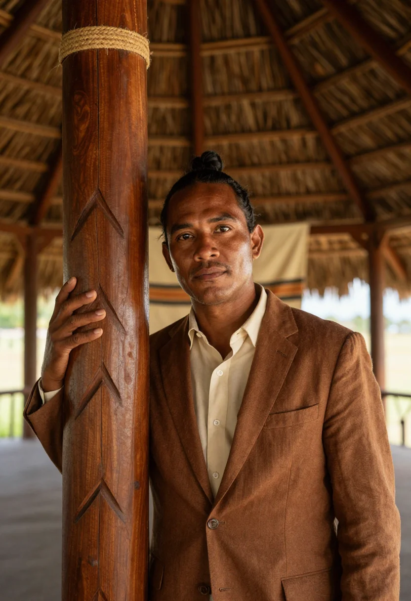 AI apia cultural director tapa brown cream sample — portrait of a man, a cultural director in his thirties of Sa