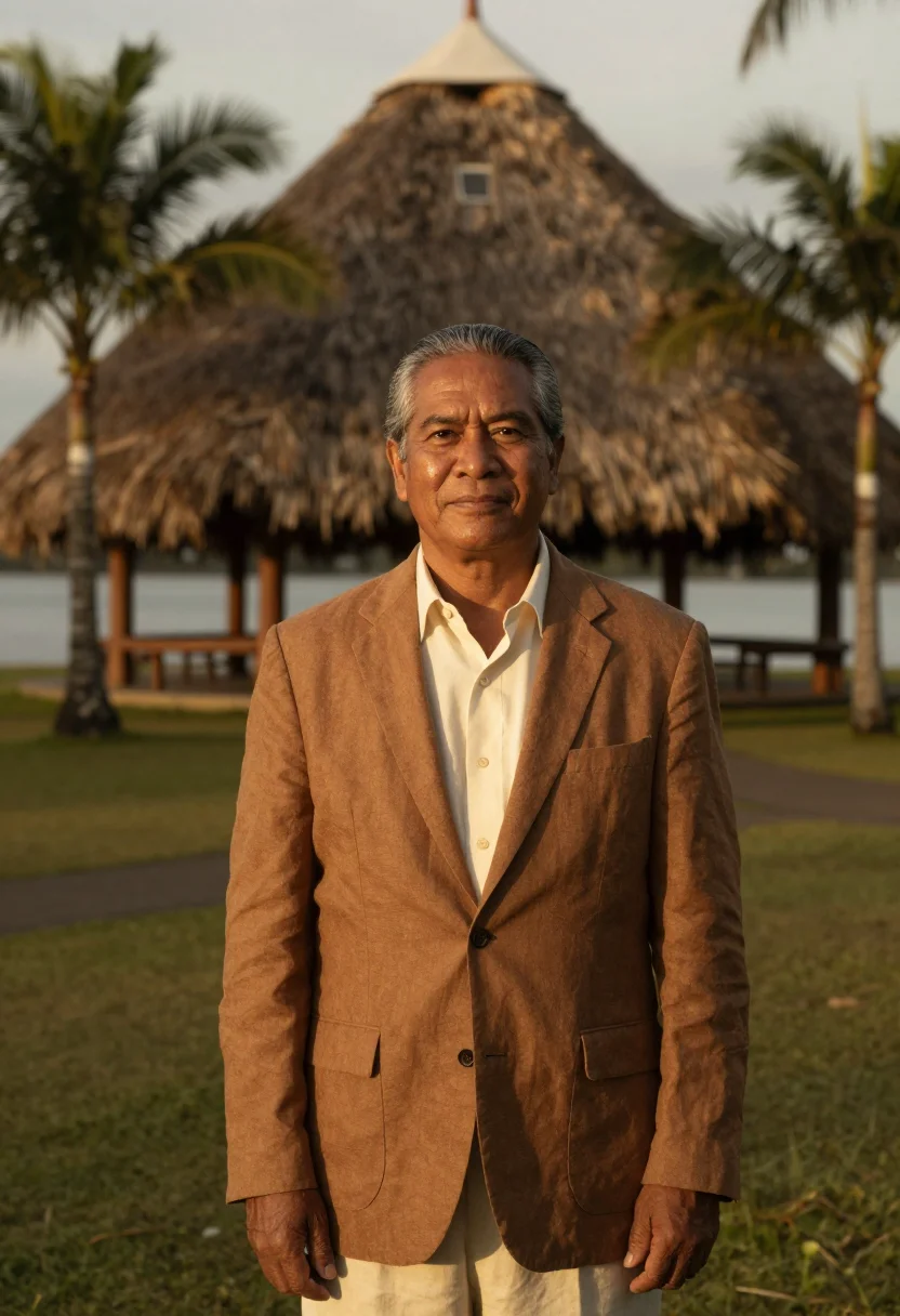 AI apia cultural director tapa brown cream sample — portrait of a man, a cultural director in his sixties of Sam
