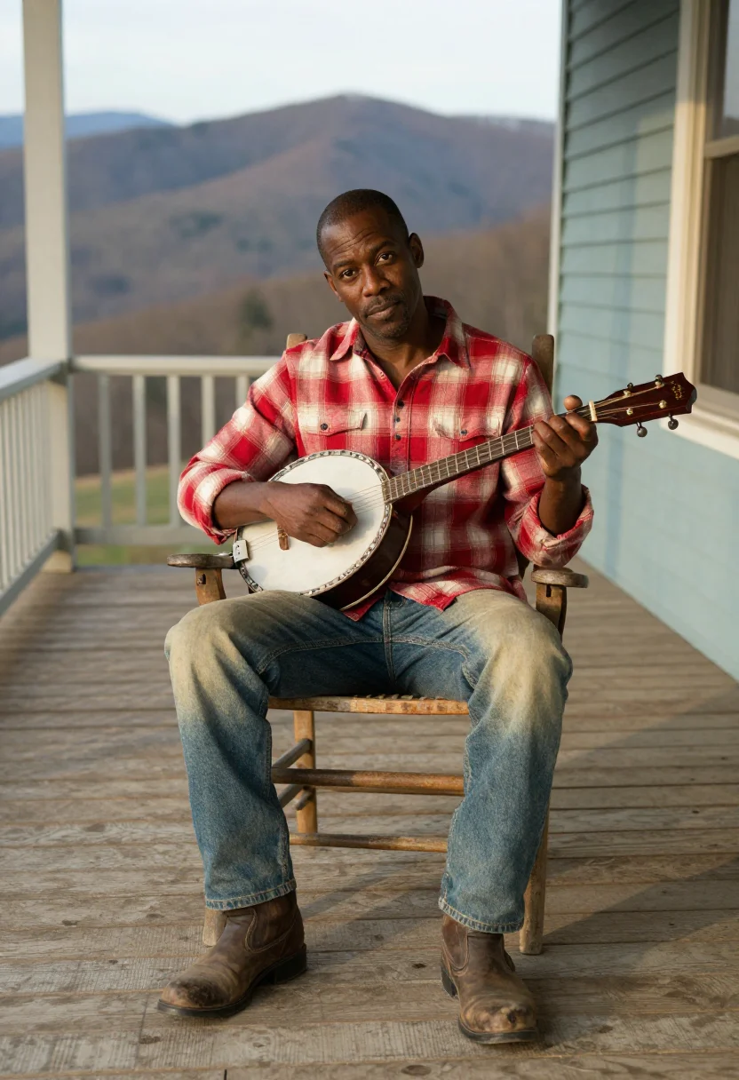 AI appalachian porch sample — portrait of a man, full-length portrait of an African-Americ