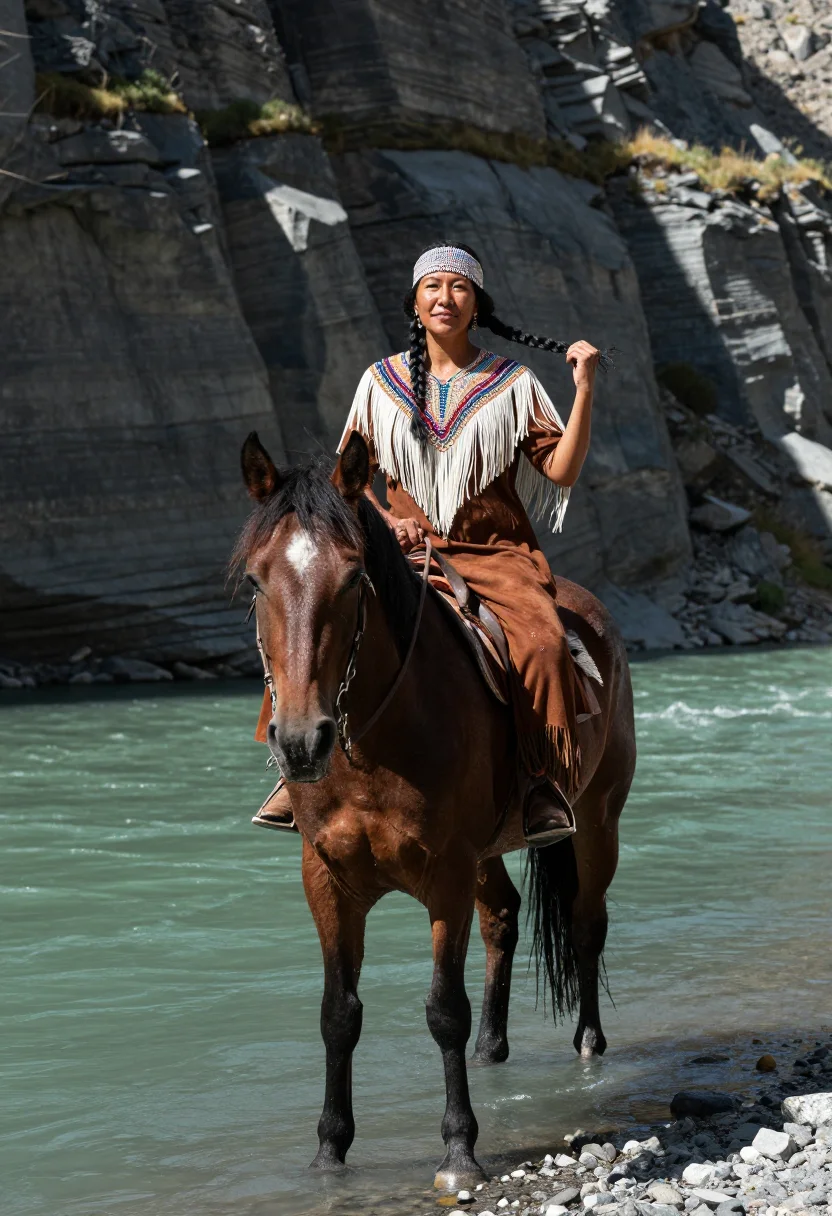 AI appaloosa sample — portrait of a woman, half-length portrait of a Nez Perce wom