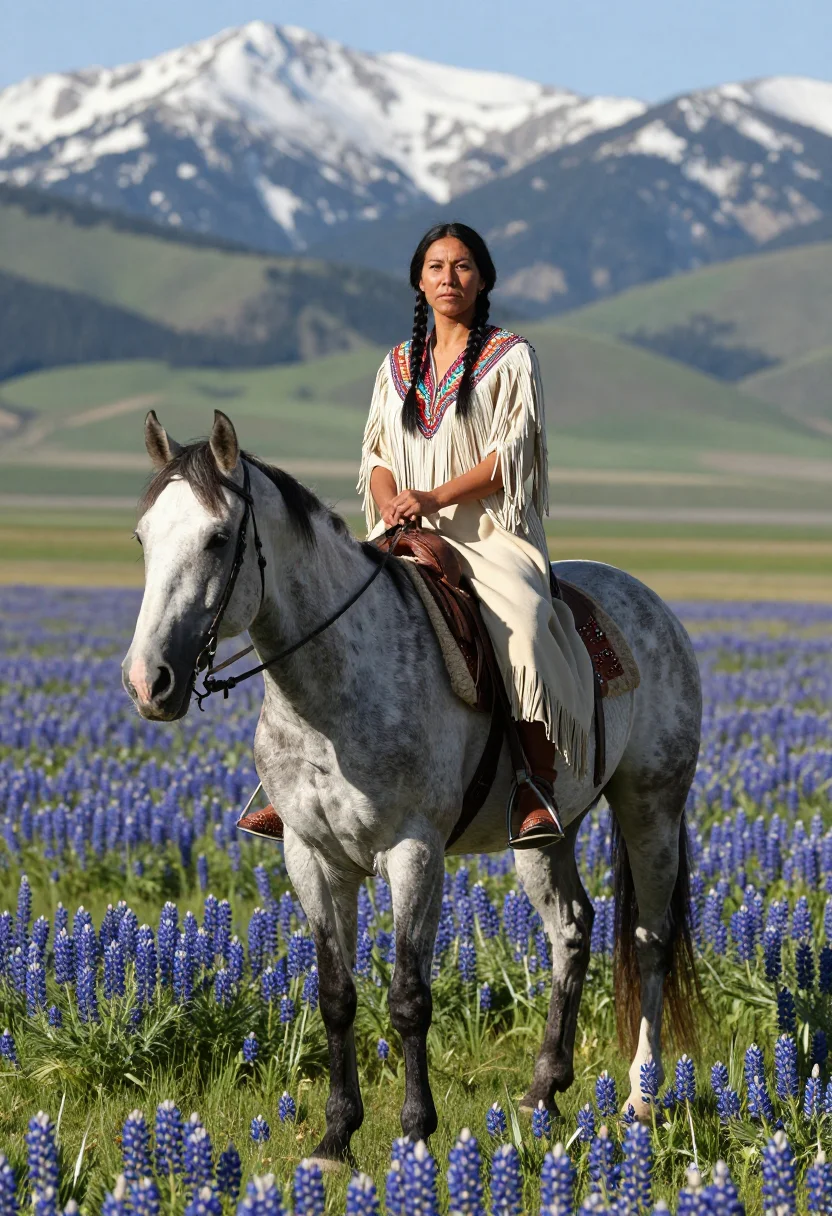 AI appaloosa sample — portrait of a woman, full-length portrait of a Nez Perce wom