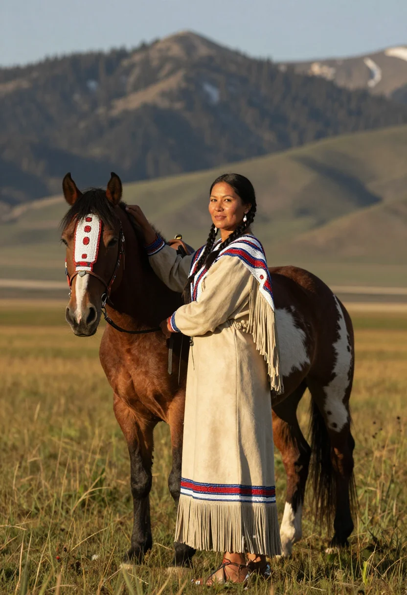 AI appaloosa sample — portrait of a woman, full-length portrait of a Nez Perce wom