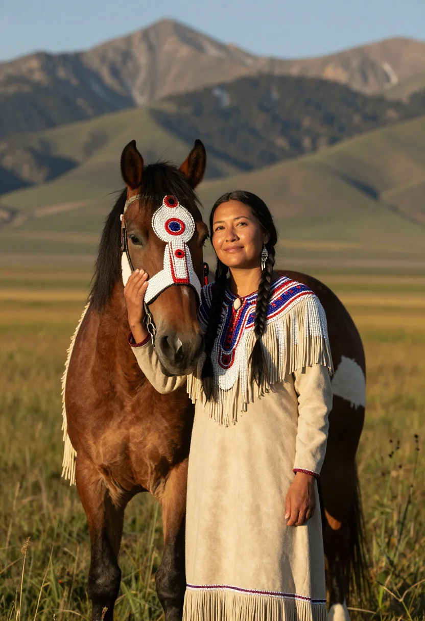 AI appaloosa sample — portrait of a woman, half-length portrait of a Nez Perce wom