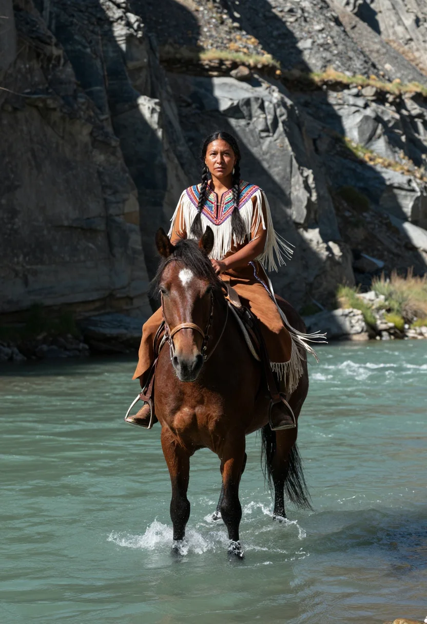 AI appaloosa sample — portrait of a woman, full-length portrait of a Nez Perce wom