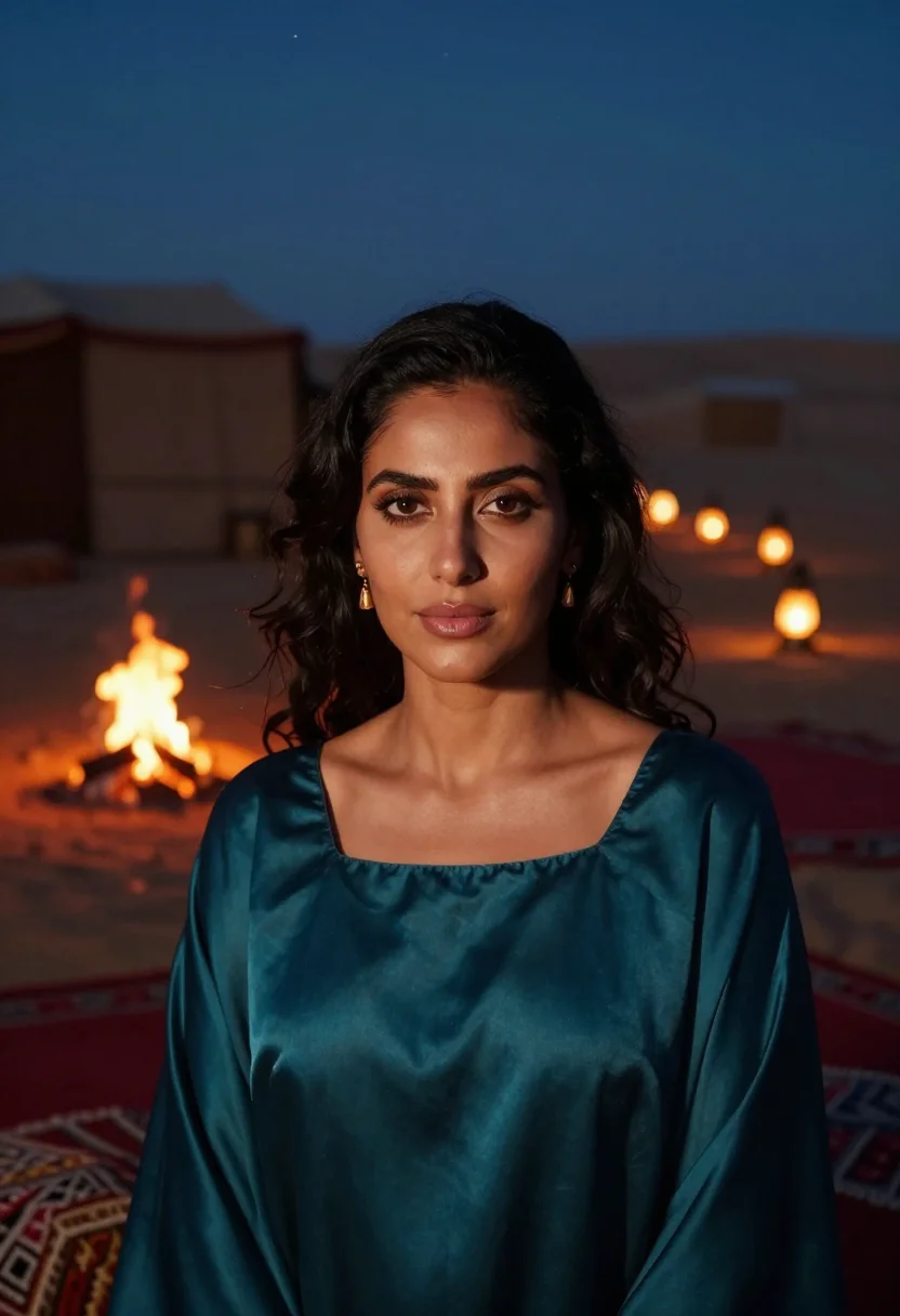 AI arabian dunes sample — portrait of a woman, head-and-shoulders portrait of a Latina